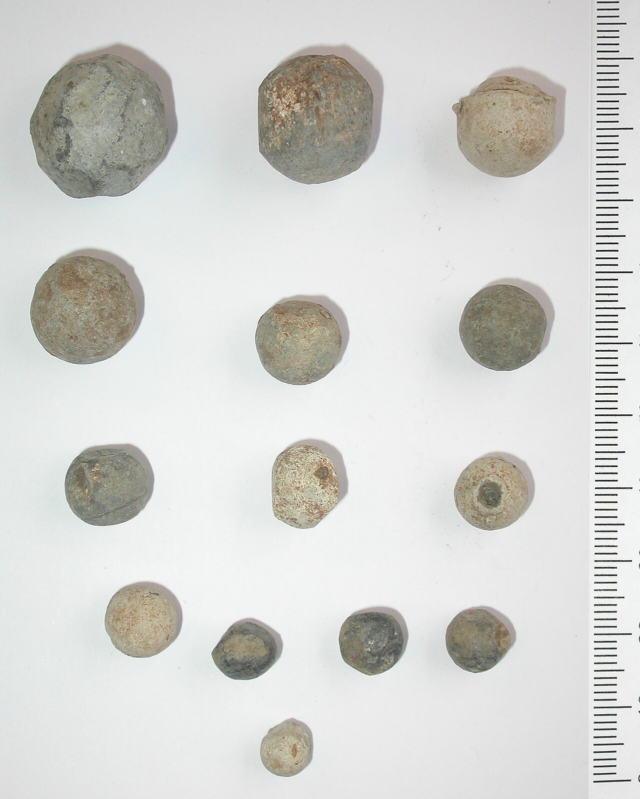 Figure 2 — A recovered mix of period lead balls in a range of sizes — the same principle as a buck-and-ball or shot load, where several projectiles of one or more sizes go down together over the powder. A sin…