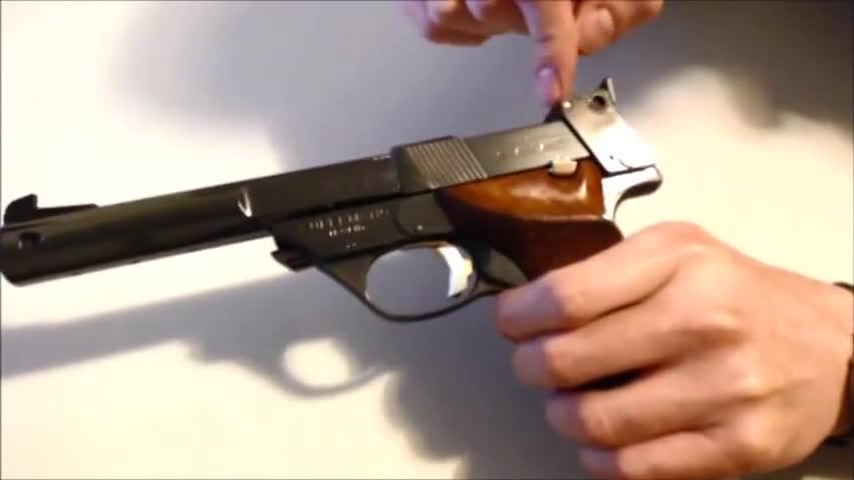 Figure 3 — A High Standard Supermatic Trophy, a still from a second video by the same owner. The Trophy and the Citation were High Standard's top-line target guns. Video still from File:High Standard Trophy.o…