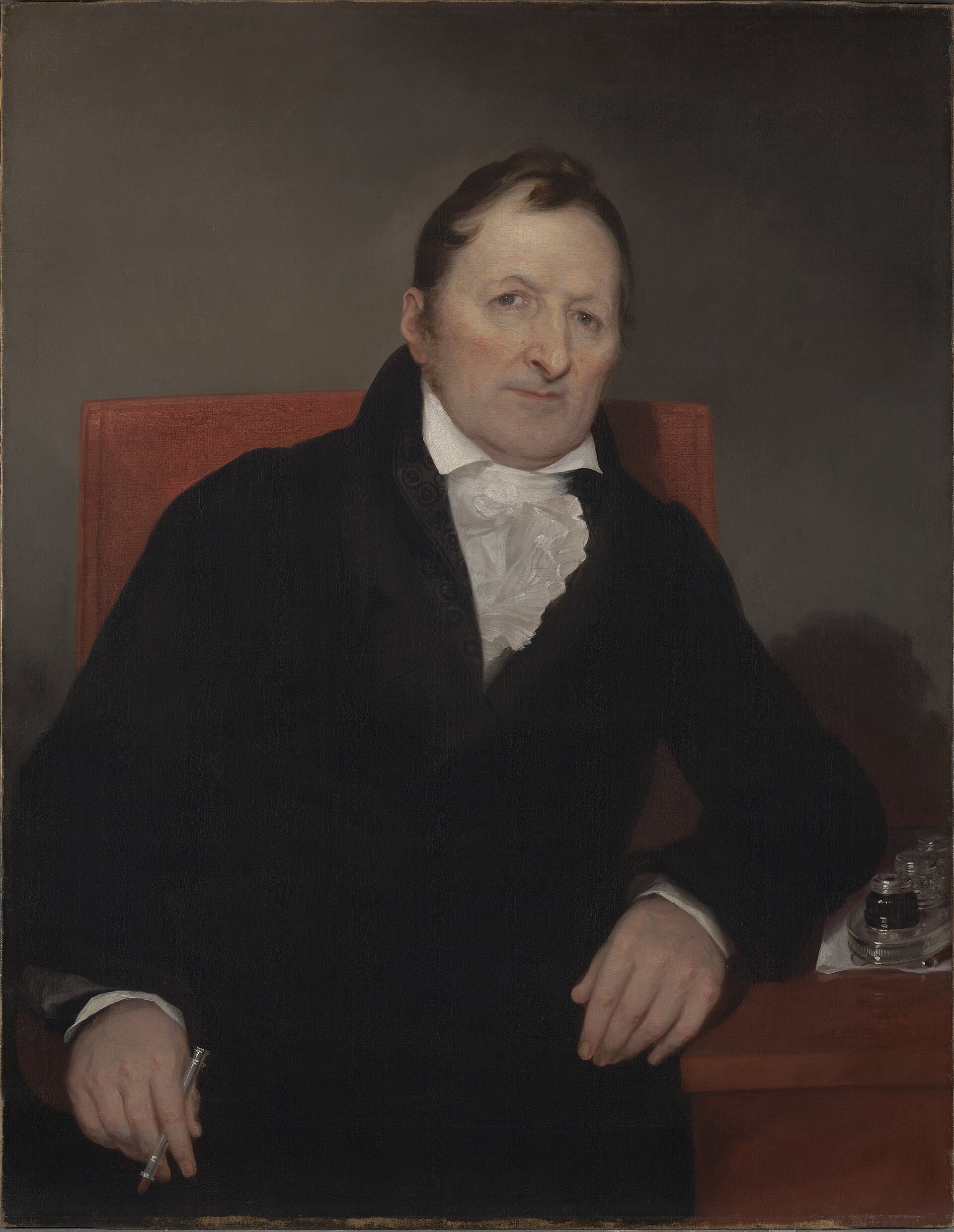 Figure 3 — Eli Whitney (1765–1825), painted by Samuel F. B. Morse in 1822. His musket contract of 1798 and the armory he built at Whitneyville, in Hamden, Connecticut, are the reason the name carried weight i…
