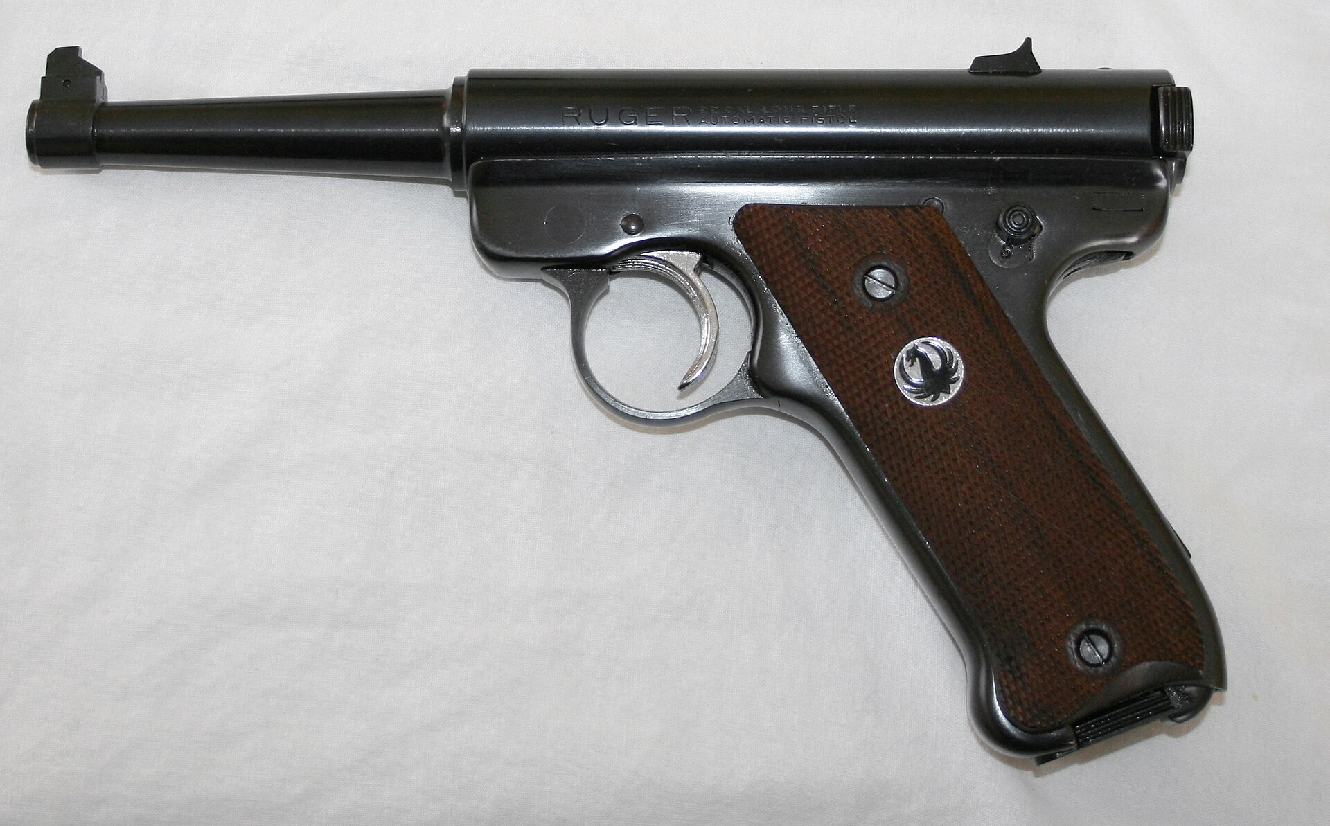 Figure 4 — A Ruger Standard .22 automatic. Introduced in 1949 at $37.50, it was already established when the Whitney arrived at $39.95, and every account of the Whitney's failure names it. It is a machined an…