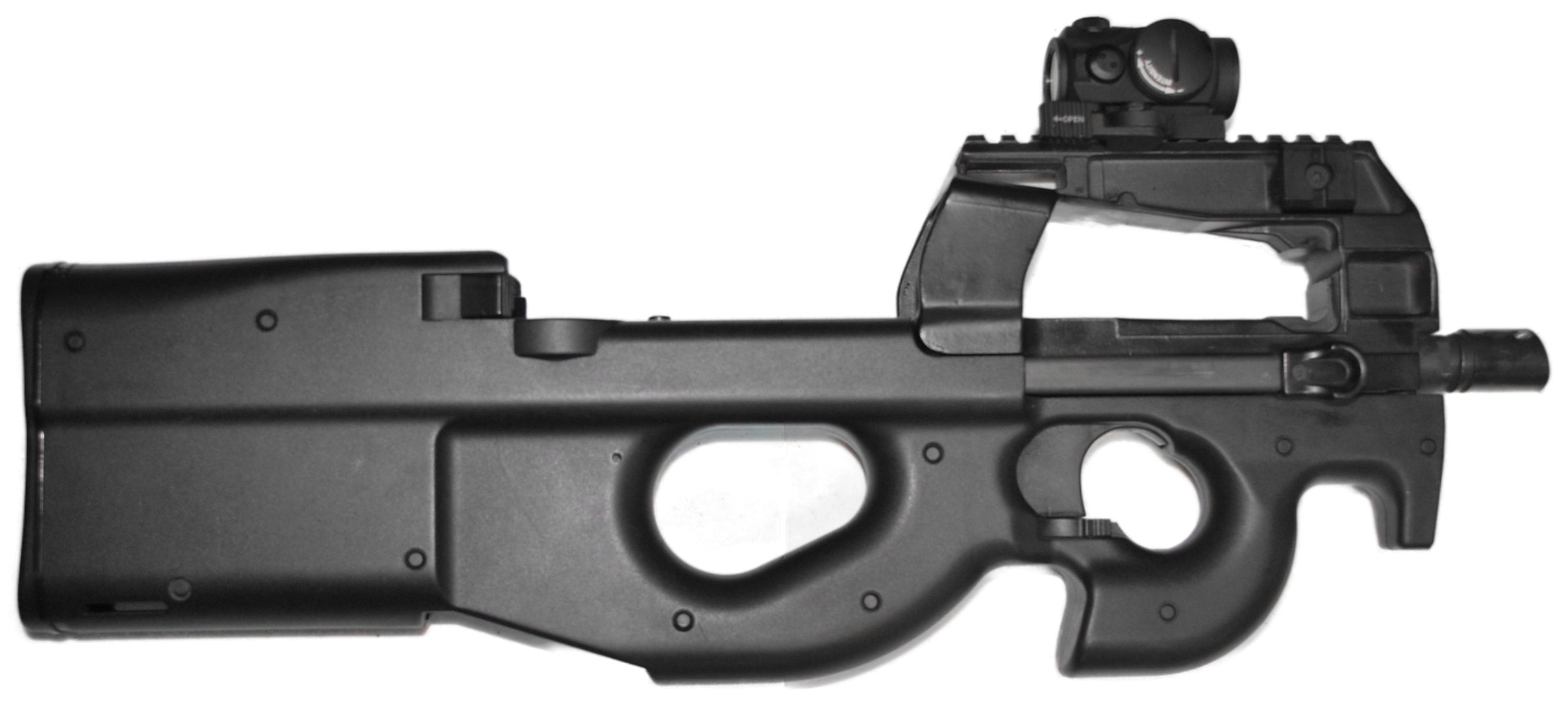 Figure 3 — A P90 in TR configuration. The rail generation is the one that accepts a modern optic, and on the civilian side the current PS90 Standard ships in the equivalent configuration.