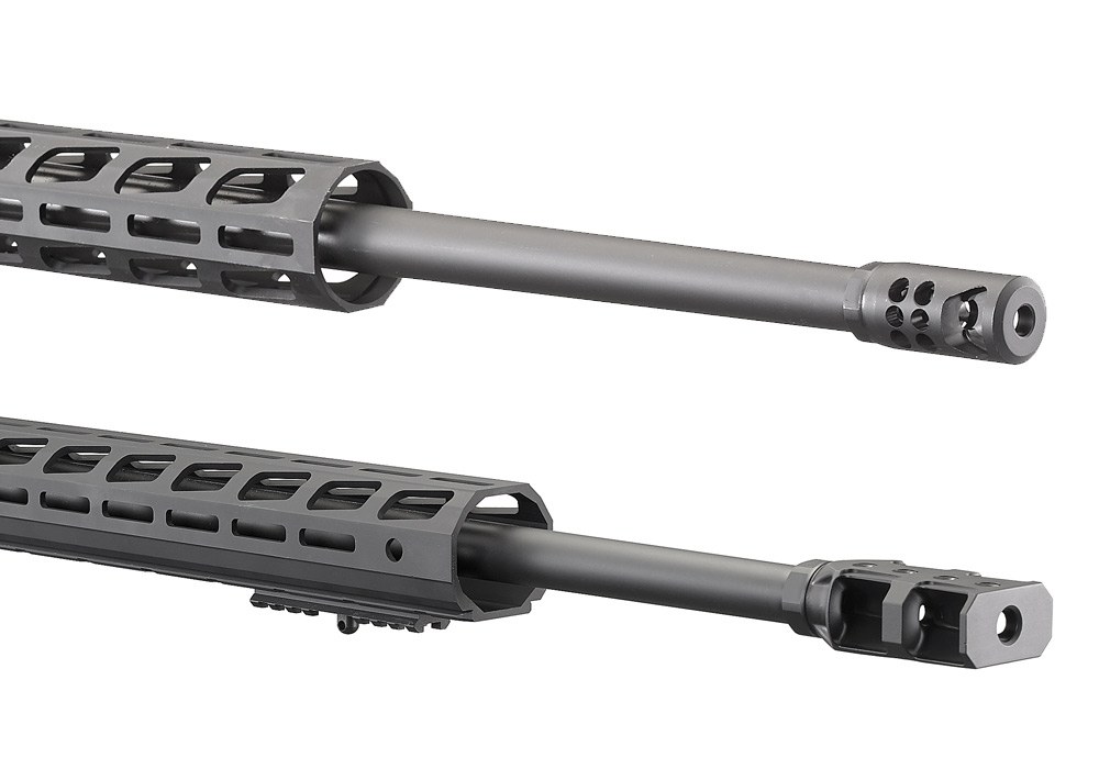 Figure 6 — Two Precision Rifle muzzle brakes, as Ruger photographed them together on its product page. Neither Ruger's image nor its surrounding text, as captured, says which is which, so no identification is…