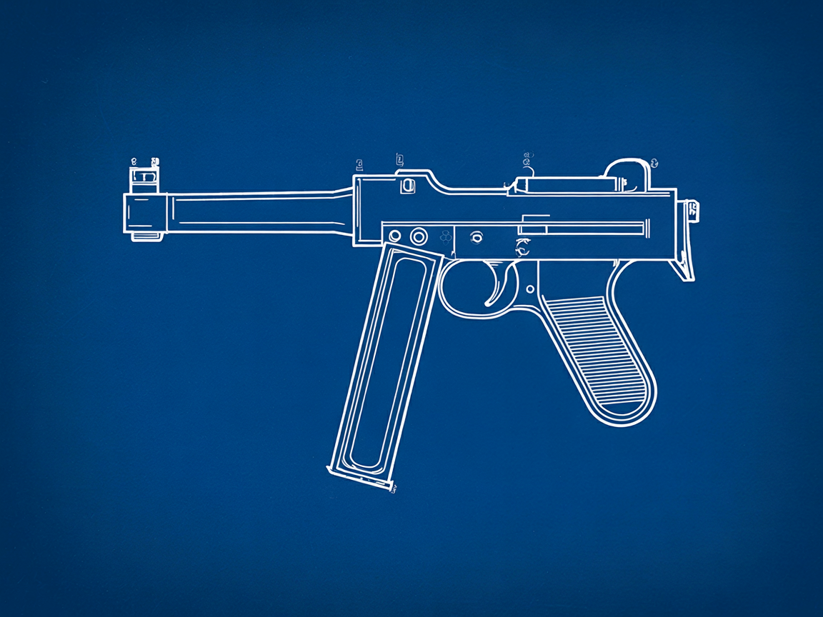 Figure 3 — 3 — STEN Mk II trigger-group housing and fire-control group (illustrative dimensioned diagram). Generated with Ideogram 3.0; see figs/stenfcgdrawing.png.prompt.json. NOT a scaled manufactu…