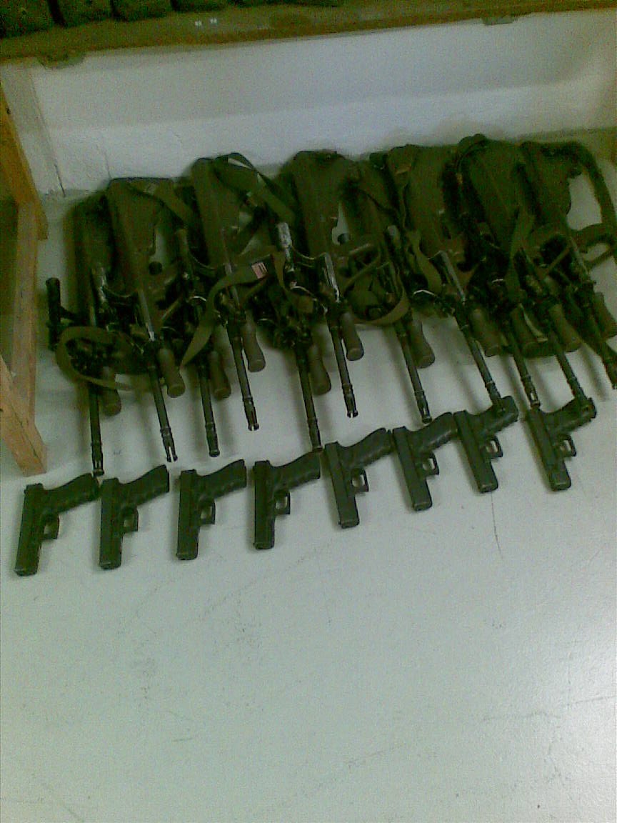 Figure 4 — StG 77 rifles and P 80 pistols of the Bundesheer (the Austrian Army's designation for the Glock 17), boxed. Photograph: MoserB, public domain.