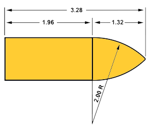 Figure 2 — The G1 (flat-base, blunt-ogive) standard reference projectile. Every G1 ballistic coefficient is a ratio to this 1880s-era shape. Source: commons.wikimedia.org.
