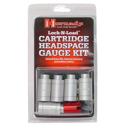 Figure 2 — The Hornady Lock-N-Load headspace comparator kit — the B-2000 body and five bushings. Source: retail product photograph.
