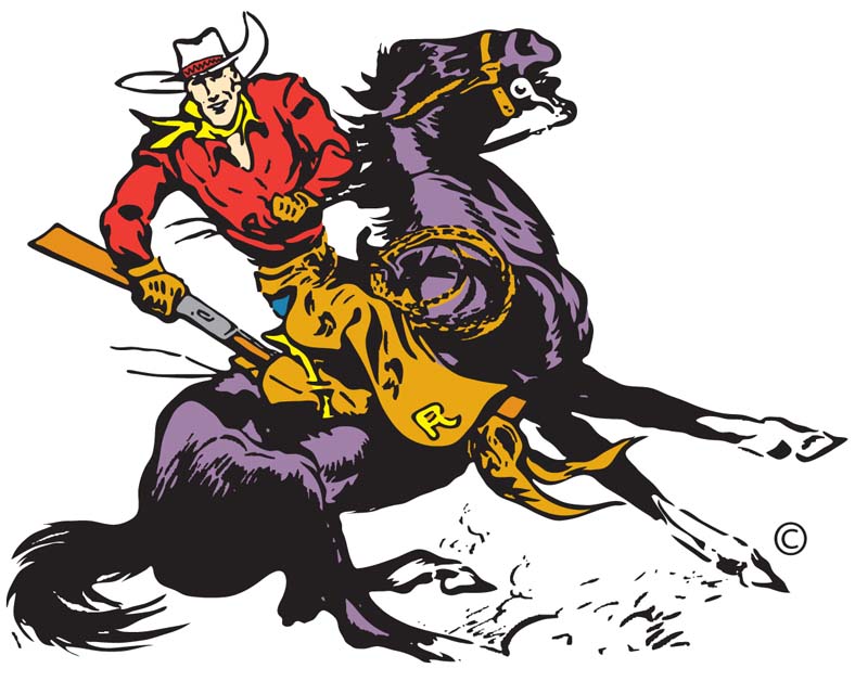 Figure 2 — Fred Harman's Red Ryder character artwork — the cowboy on a rearing horse with a saddle carbine in hand. This is the licensed property Daisy bought in 1938, reproduced here as character art rather …