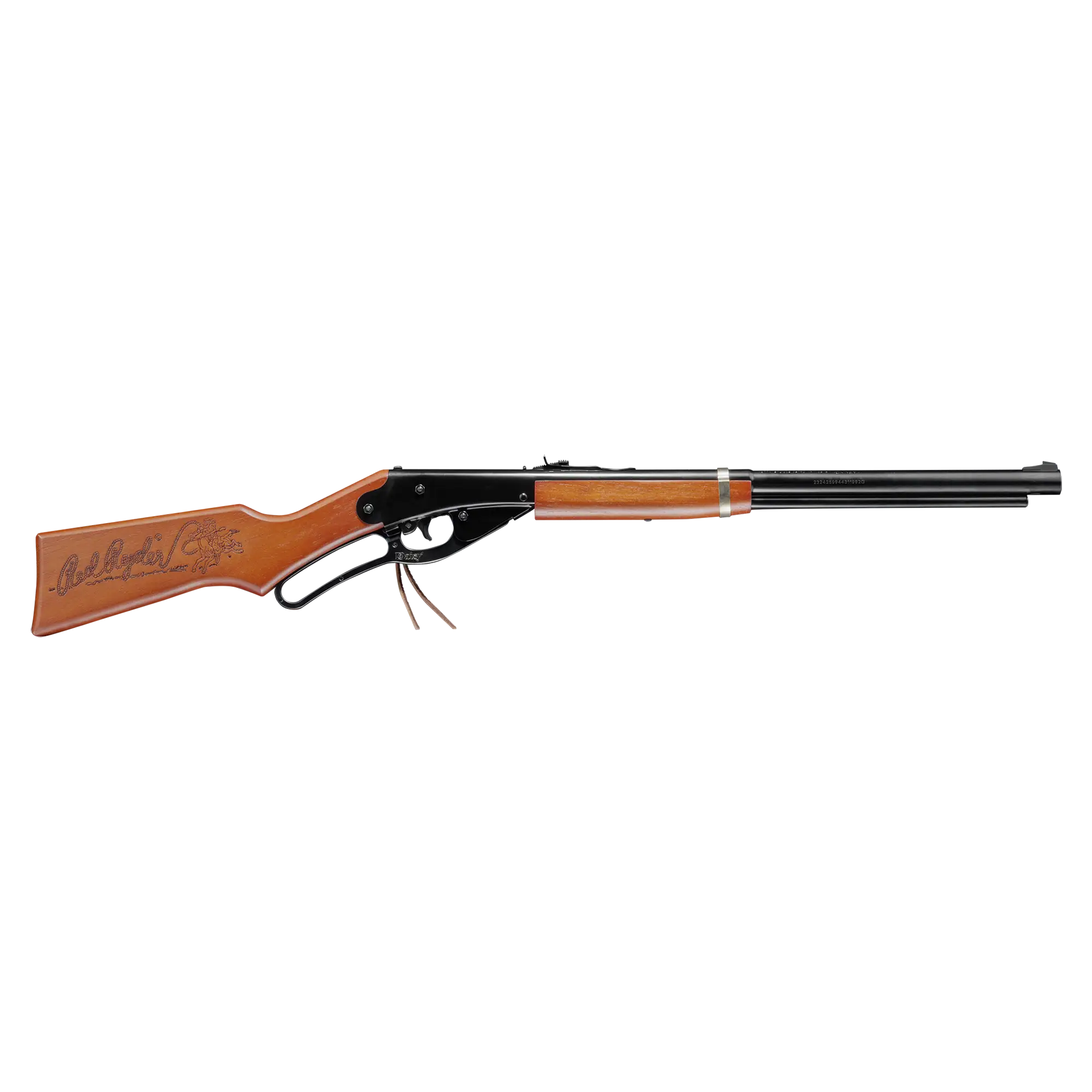 Figure 5 — The current-production Daisy Model 1938B Red Ryder in Daisy's own studio photograph. Compared against the No. 111 Model 40 at the head of this volume, the outline, the lever loop and the barrel-ban…
