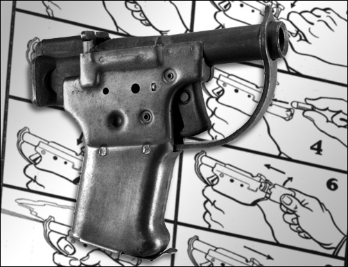 Figure 1 — A period 1943 photograph of the FP-45 Liberator, the mass-stamped pistol whose production method makes no sense at a quantity of one. Source: commons.wikimedia.org.